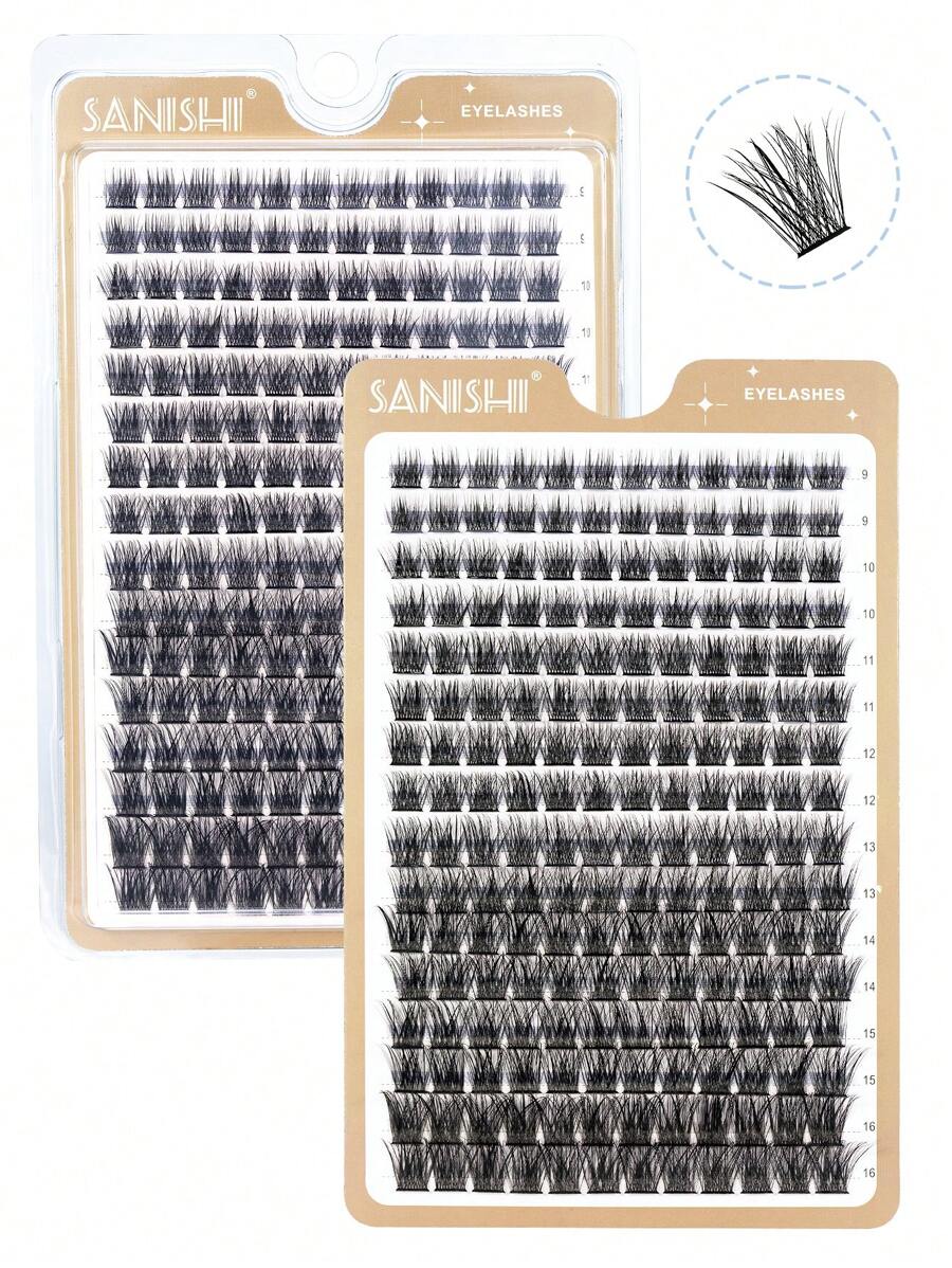 Sanishi Lashes 睫毛夹，DIY 睫毛延长 192 件 C 卷 9-16 毫米自然簇睫毛，个性化浓密纤长睫毛夹睫毛簇，睫毛簇，单根睫毛，睫毛，假睫毛 - C - 查看 1