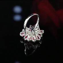 Nhẫn mạ vàng trắng thiết kế hoa Cubic Zirconia đỏ thanh lịch dành cho nữ dùng cho tiệc tối ngày lễ tình nhân - Đỏ - Xem 4