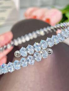 2 件套時尚奢華新娘婚禮珠寶套裝閃亮橢圓形 Aaa Cz 石黃金顏色可調節開口圓形頸鍊項鍊女式 - 可調節 - 查看 4