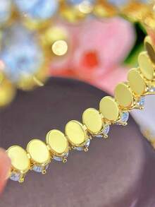 2 件套時尚奢華新娘婚禮珠寶套裝閃亮橢圓形 Aaa Cz 石黃金顏色可調節開口圓形頸鍊項鍊女式 - 可調節 - 查看 10