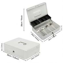 1pc, Locking Cash Box With Key Lock And Money Tray, Large Size,Money Box With Cash Tray For Business, Saving Money, Lock Box Safe For Money, Metal Material, Money Bank, Saving Bank Gift For All, Festival,Halloween Decor - White - View 2