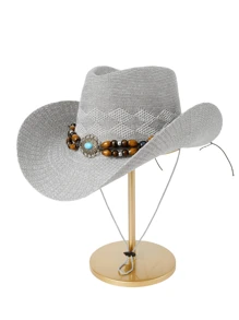 1pc Cowboy Hat Western Style With Wide Brim And Rolled Edges, Jazz Hat, Sun Hat For Women, Breathable Anti-Uv Outdoor Climbing Cap, Unisex, British Tophats Boho Cowboy Hat Cowgirl Hat Halloween