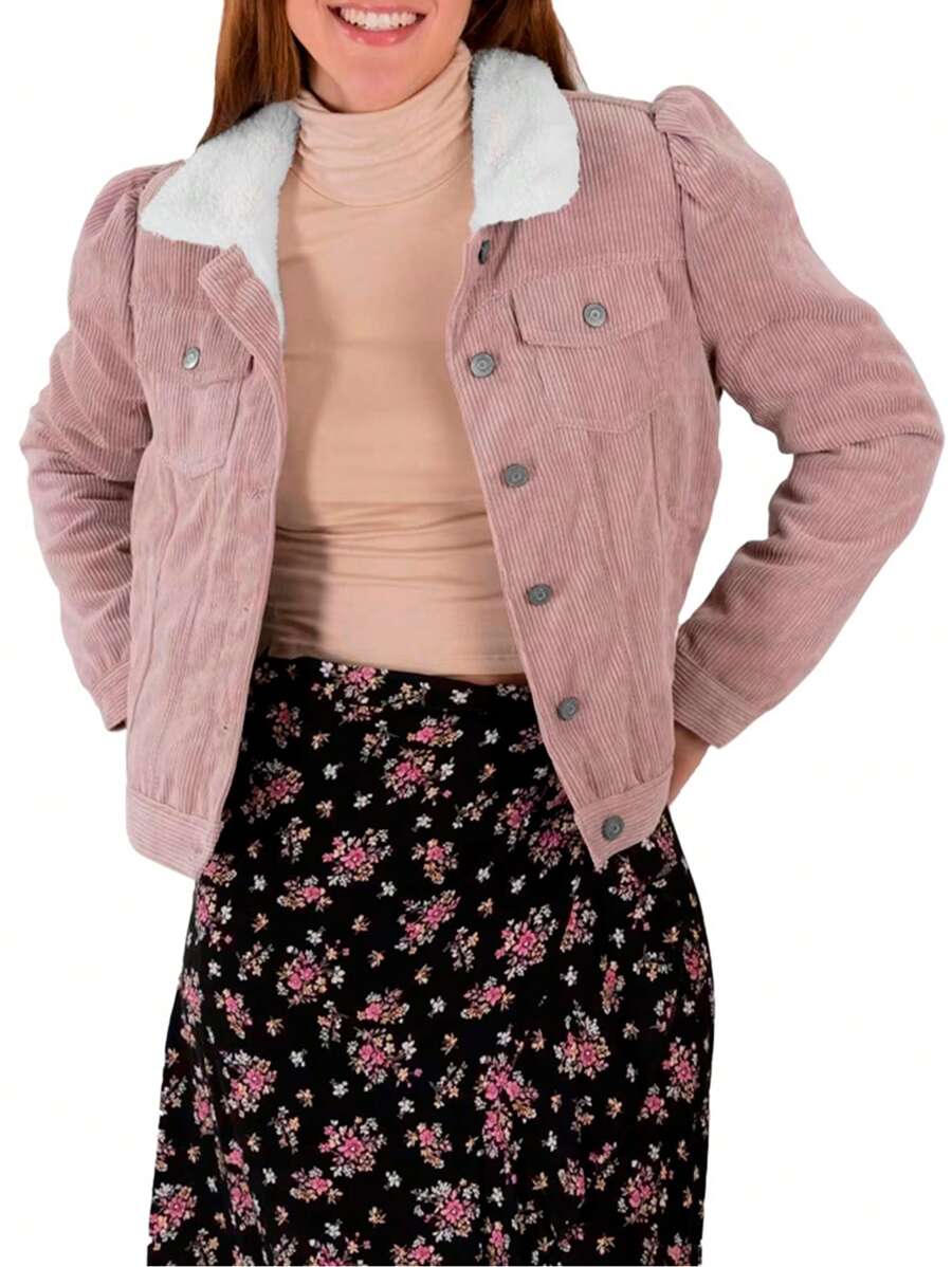 Shendy Vendy Women's Short Corduroy Jacket With Shearling Lining - 粉色 - 查看 1