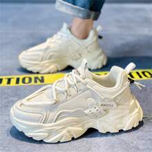 GNVA Men's Winter Casual Sports Chunky Sneakers, Slip-Resistant, Wear-Resistant, Height-Increasing, Fashionable, Suitable For Jeans Active Wear - Beige - View 9
