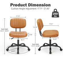 Sweetcrispy Small Armless Office Chair PU Leather Small Desk Chair Height Adjustable Stylish Vanity Chair With Wheels Computer Chair No Arms For Home Or Office