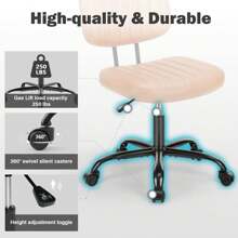 Sweetcrispy Small Armless Office Chair PU Leather Small Desk Chair Height Adjustable Stylish Vanity Chair With Wheels Computer Chair No Arms For Home Or Office