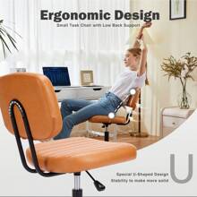 Sweetcrispy Small Armless Office Chair PU Leather Small Desk Chair Height Adjustable Stylish Vanity Chair With Wheels Computer Chair No Arms For Home Or Office
