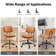 Sweetcrispy Small Armless Office Chair PU Leather Small Desk Chair Height Adjustable Stylish Vanity Chair With Wheels Computer Chair No Arms For Home Or Office