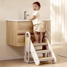 Kids Step Stool Foldable For Bathroom Sink, Easy Folding Non-Slip Bathroom Stool Toilet Potty Training Stool, Adjustable Toddler Ladder Kitchen Counter Stool Helper - Yellow - View 2