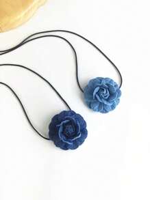 1 Peça Colar Decorativo Retrô 3D com Grande Flor de Rosa em Denim / Corrente de Colar