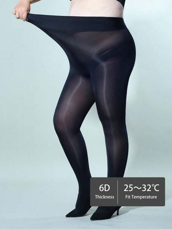 زوج واحد من جوارب طويلة نسائية كبيرة جدًا باللون الأسود 6d لامعة وحريرية عالية الخصر