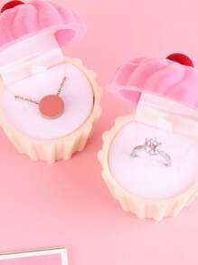 1pc Floral Cake Shaped Jewelry Box, Velvet Gift Packaging For Earrings, Studs And Rings, Gift For Valentine's Day - Pink - View 8