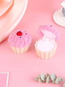 1pc Floral Cake Shaped Jewelry Box, Velvet Gift Packaging For Earrings, Studs And Rings, Gift For Valentine's Day - Pink - View 5