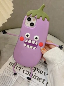 可愛卡通3D茄子矽膠手機殼，適用於 iPhone 15 14 13 12 Pro Max 11，可愛有趣禮物，防震柔軟保護套 - 紫色 - 查看 5