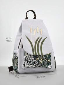 1pc Handmade Woven Tassel Decor Large Capacity Printed Canvas Style Lightweight Backpack Suitable For Women Outdoor And Daily Wear - Light Grey - View 5