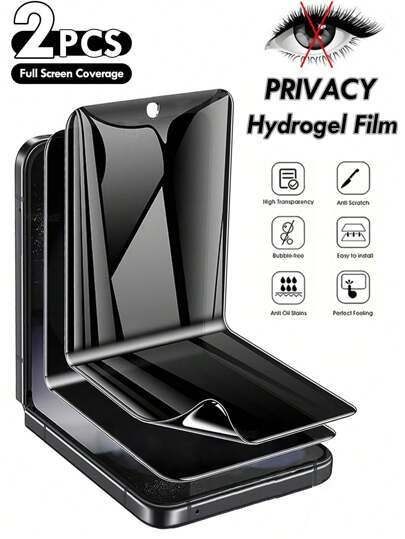 2 Pcs Privacy Anti Glare Spy Peep Hydrogel Protective Film Compatible With Samsung Galaxy Z Flip 7 6 5 4 3 [Not Tempered Glass] Waterproof Shockproof Anti-Fall Anti-Fall Scratch Resistant Anti-Fingerprint Full Cover