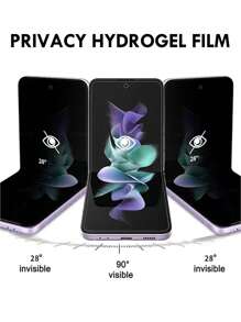 2 片隐私防眩光窥视水凝胶保护膜适用于三星 Galaxy Z Flip 7 6 5 4 3 [非钢化玻璃] 防水防震防摔防摔防刮防指纹全覆盖 - 黑色 - 查看 3