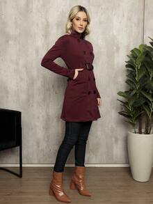 Women Overcoats - 酒紅色 - 查看 4