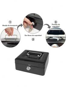 Money Safe Box With Keys Removable Tray - Black - View 4