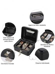 Money Safe Box With Keys Removable Tray - Black - View 2
