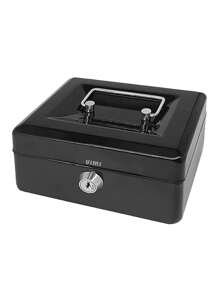 Money Safe Box With Keys Removable Tray - Black - View 1