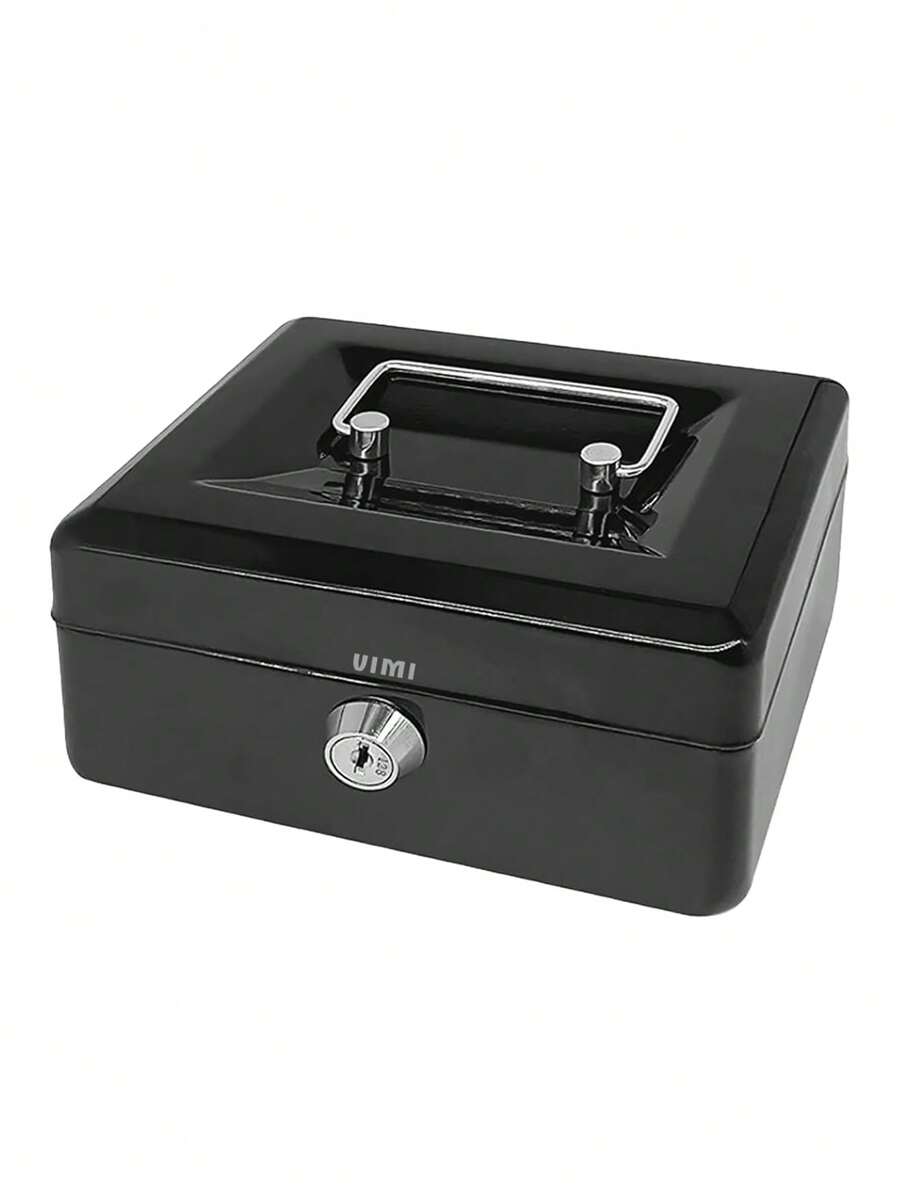Money Safe Box With Keys Removable Tray - Black - View 1
