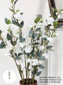 1pc Plastic Chiffon Fake Single Stem Camellia Flower, 7 Colors, Simple & Elegant Long Stem Camellia, Suitable For Wedding, Party, Home Decor, Holiday Party, 90cm - White - View 1