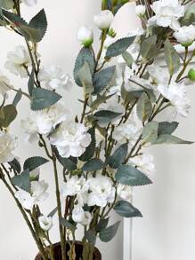 1pc Plastic Chiffon Fake Single Stem Camellia Flower, 7 Colors, Simple & Elegant Long Stem Camellia, Suitable For Wedding, Party, Home Decor, Holiday Party, 90cm - White - View 5