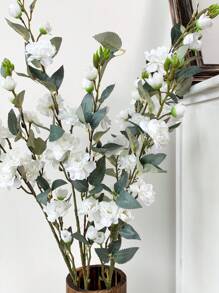 1pc Plastic Chiffon Fake Single Stem Camellia Flower, 7 Colors, Simple & Elegant Long Stem Camellia, Suitable For Wedding, Party, Home Decor, Holiday Party, 90cm - White - View 9