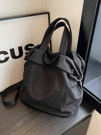 纯色、简约、时尚、休闲、多功能、大容量手提包，适合上学、旅行和通勤，经典休闲，适合少女女大学生，非常适合返校、购物、户外、旅行、郊游