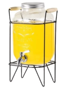 Dispensador Vitrolero Para Agua y Bebidas De Vidrio 4 Litros Mason Jar Con Tapa Base de Metal Despachador Cocina Estilo Vintage Clásico Rústico Elegante Práctico Duradero Organización Eventos Fiesta Color Transparente - transparente - Ver 4