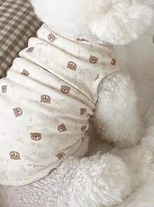 Cute Pet Vest Spring Summer Plush Clothes For Medium And Small Dogs With Cartoon Pattern (With Hood)