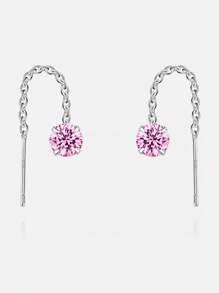 1 đôi Bảng Anh Bạc 925 Không gây dị ứng Tai Đồ trang sức Lung linh Trang trí Thiết kế dây xích Dangle Hoa tai Đơn giản Lấp lánh Phong cách Hợp thời Nữ Qủa tặng - bông tai thả khối zirconia - Xem 14