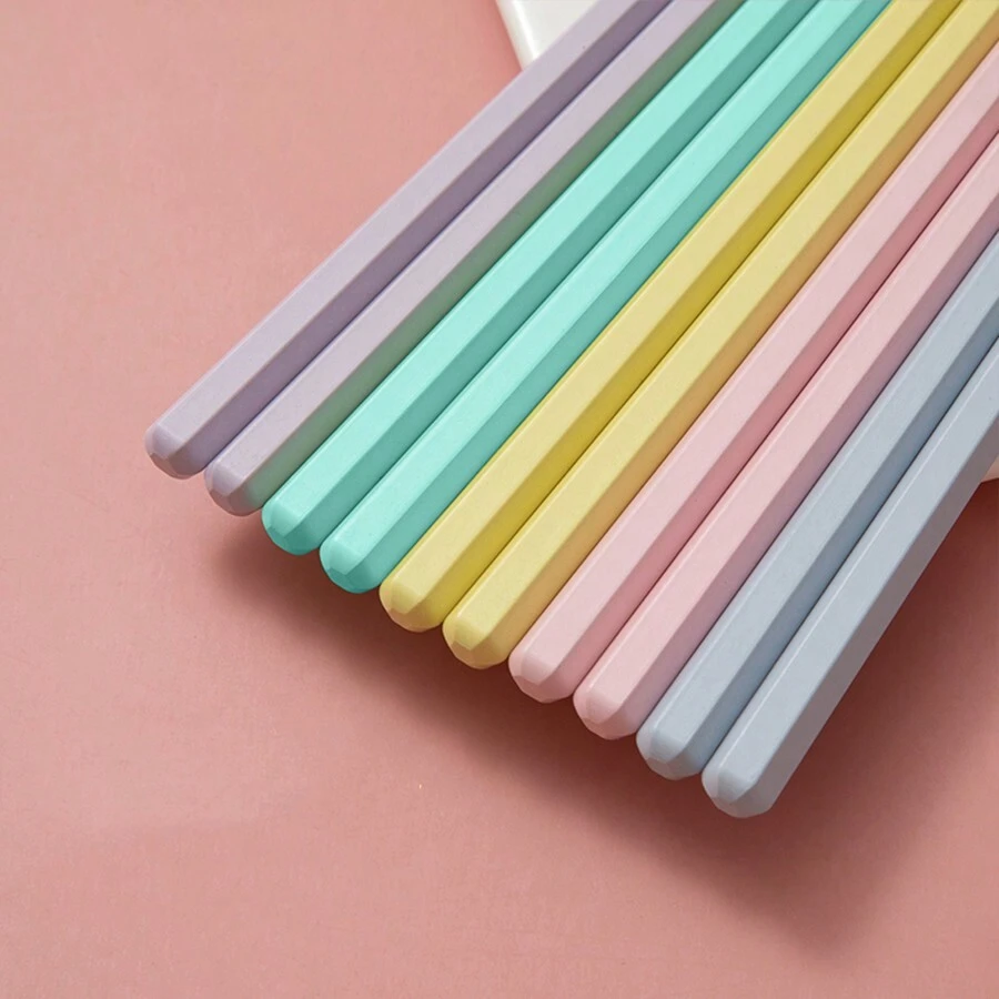 5 Pairs/Set Multicolor Macaron Colored Alloy Chopsticks, Anti-Slip Japanese TablewareChristmas Gift,School Supplies - Morandi - View 1