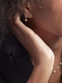 1pair 925 Sterling Silver Colorful Flower Petal & Tassel Dangle Earrings, Sweet & Lovely Design With Rhinestone Detailed, Minimalist Ear Accessories For Ladies Holiday Valentines