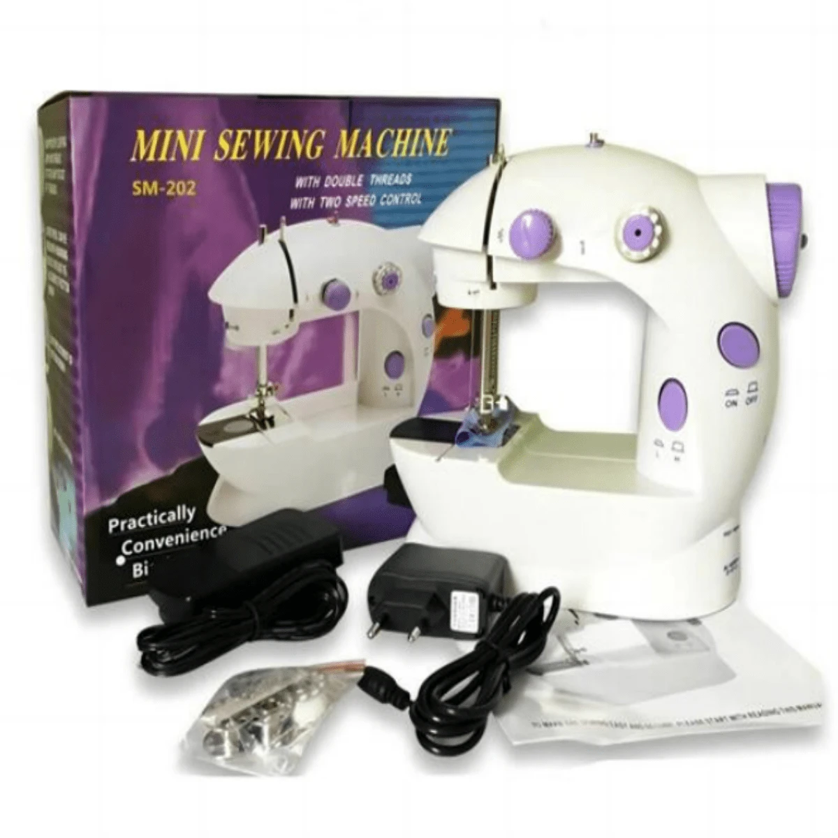 Mini Máquina de Coser Portátil Automático Eléctronico Compacta Doble Velocidades Controlar Doble de Hilos - Blanco - Ver 1