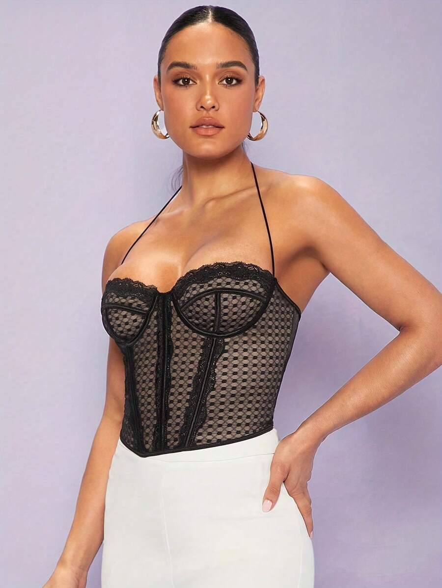 Camiseta de corpiño con espalda descubierta y encaje