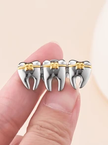 1pc Dentist Tooth Brooch, Creative Orthodontic Pin, Lanyard Lapel Badge Backpack Decor Gift, Gold/Silver Color - Multicolor - View 6