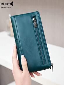 MIYIN RFID Blocking Large Capacity Women's Wallet, Vintage Zipper Soft Leather Material, Multiple Card Slots & Clear ID Window, Can Hold Credit Cards/ID/Cash/Phone, Quilted Detail Design, Can Be Used As A Clutch, Anti-Theft, Long Wallet - Teal Blue - View 3