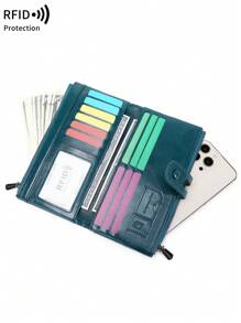 MIYIN RFID Blocking Large Capacity Women's Wallet, Vintage Zipper Soft Leather Material, Multiple Card Slots & Clear ID Window, Can Hold Credit Cards/ID/Cash/Phone, Quilted Detail Design, Can Be Used As A Clutch, Anti-Theft, Long Wallet - Teal Blue - View 6