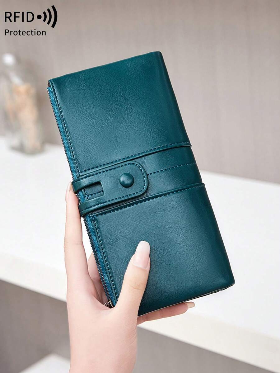 MIYIN RFID Blocking Large Capacity Women's Wallet, Vintage Zipper Soft Leather Material, Multiple Card Slots & Clear ID Window, Can Hold Credit Cards/ID/Cash/Phone, Quilted Detail Design, Can Be Used As A Clutch, Anti-Theft, Long Wallet - Teal Blue - View 1