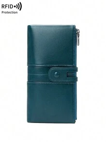 MIYIN RFID Blocking Large Capacity Women's Wallet, Vintage Zipper Soft Leather Material, Multiple Card Slots & Clear ID Window, Can Hold Credit Cards/ID/Cash/Phone, Quilted Detail Design, Can Be Used As A Clutch, Anti-Theft, Long Wallet - Teal Blue - View 4