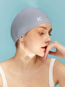 1pc Waterproof Long Hair Protecting Ear Comfortable Silicone Swimming Cap - Light Grey - View 7