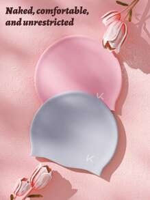 1pc Waterproof Long Hair Protecting Ear Comfortable Silicone Swimming Cap - Light Grey - View 9