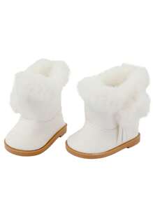 18英寸娃娃配件白色靴子圣诞美国女孩娃娃鞋,娃娃鞋,美国女孩娃娃,美国娃娃 - 白色 - 查看 3