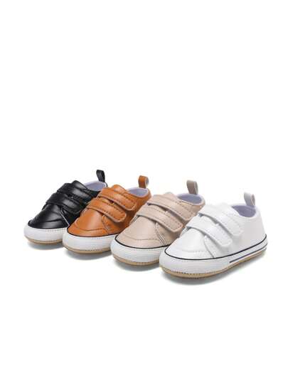 1雙中性純色pu皮革勾環和繫帶防滑橡膠平底休閒運動鞋,適用於日常活動和所有季節