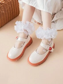 1pair Ultra-Thin Knee-High Lace Trim Sheer Ruffled Socks, Toddler/Baby Girls