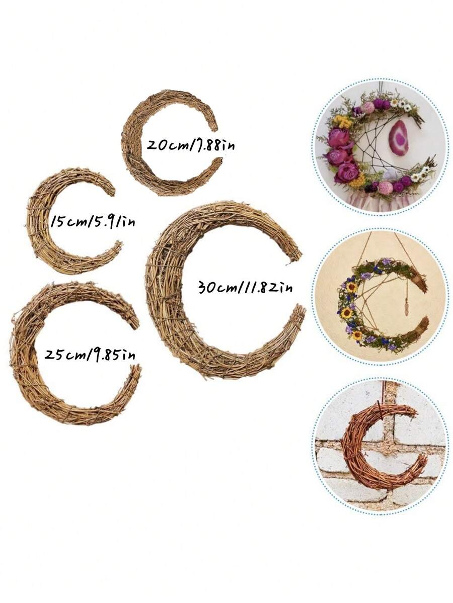 MEHELANY 1个新月形葡萄藤花环，新月形花环，适合斋月DIY装饰，木质藤蔓圆圈，人造藤蔓枝条花环，DIY花环，适用于情人节工艺品、婚礼装饰、生日派对家居墙面挂饰、开斋节装饰 - 月亮形-1Pc - 查看 1