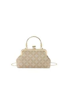 Chinese Style Evening Handbag For Women Colorful Rhombus Pattern Shoulder & Crossbody Bag With Chain Strap - Khaki - View 4