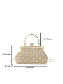 Chinese Style Evening Handbag For Women Colorful Rhombus Pattern Shoulder & Crossbody Bag With Chain Strap - Khaki - View 3